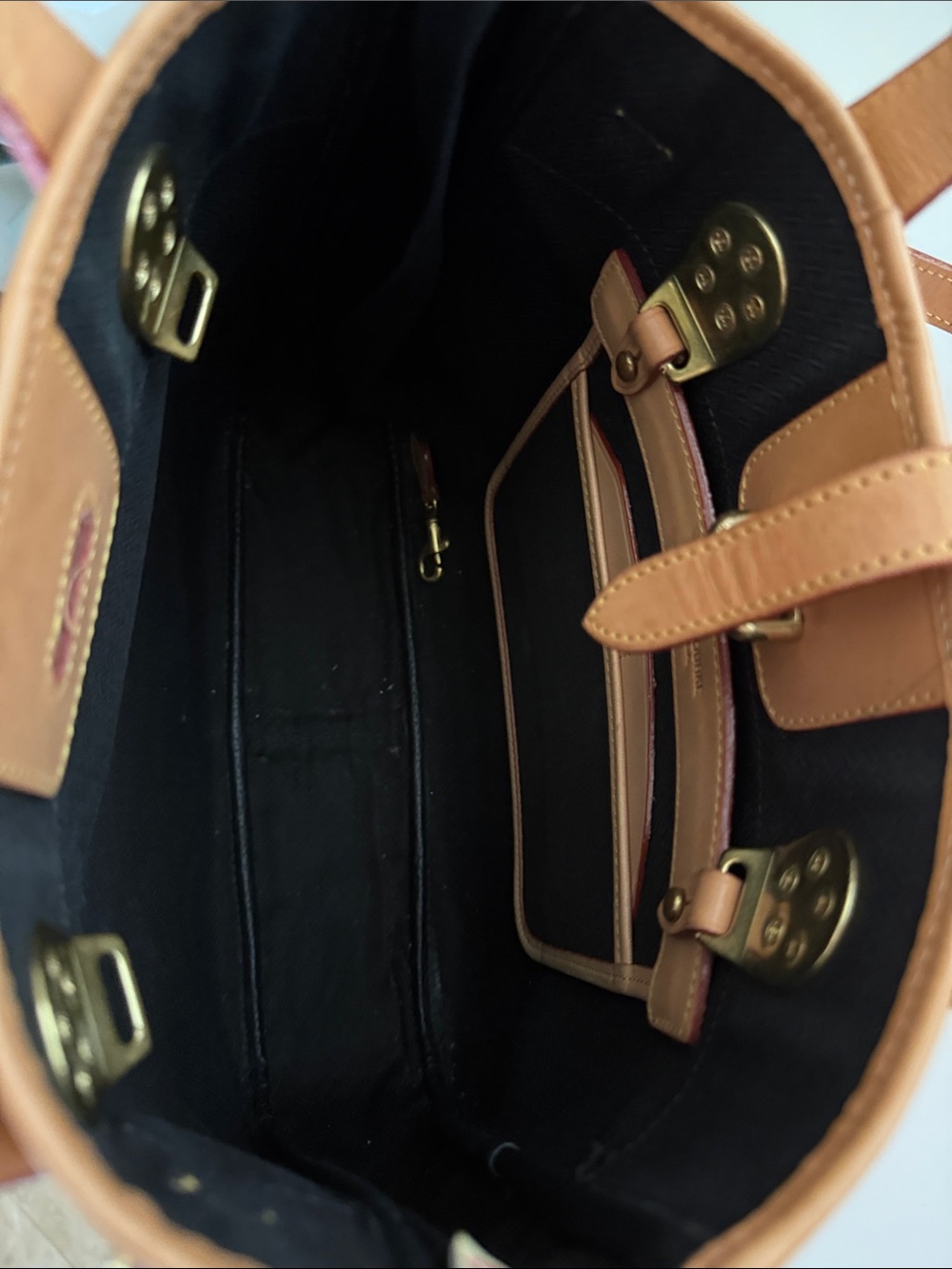 Dooney & Bourke Vintage Cabriolet Red Canvas and Tan Leather Shoulder Bag - Picture 5 of 16